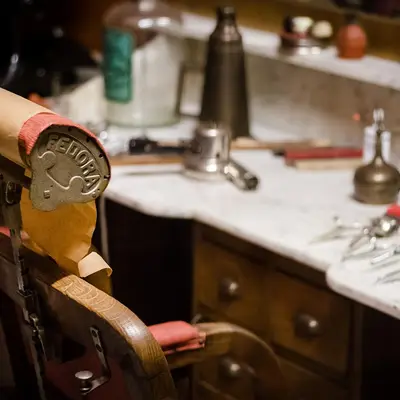 Barber station with tools and mirror